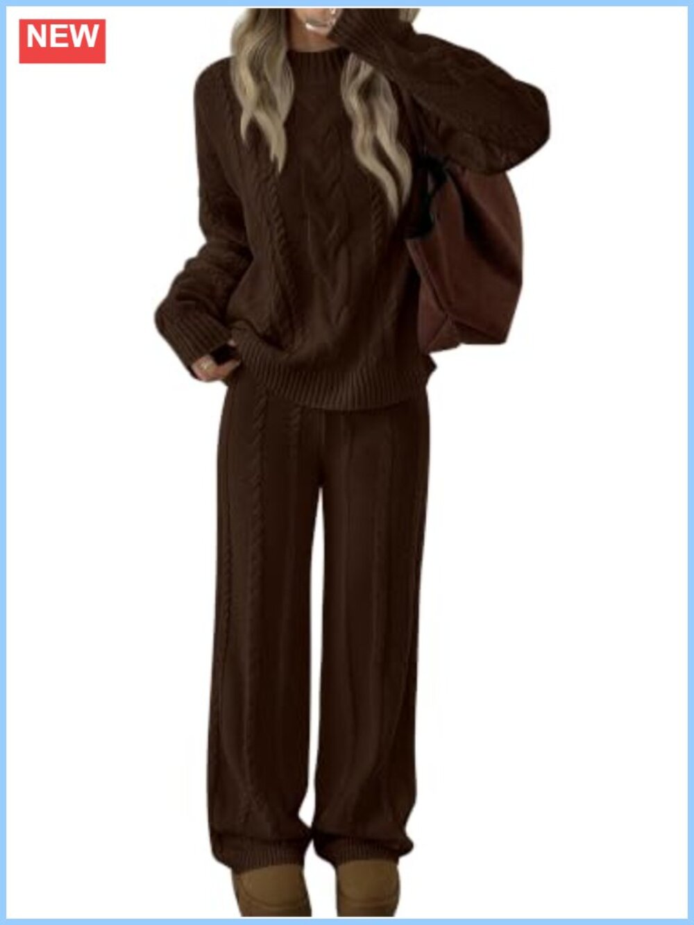 Oversized Cable Knit Sweater & Pants Lounge Set 2 Piece Cozy Fall Set